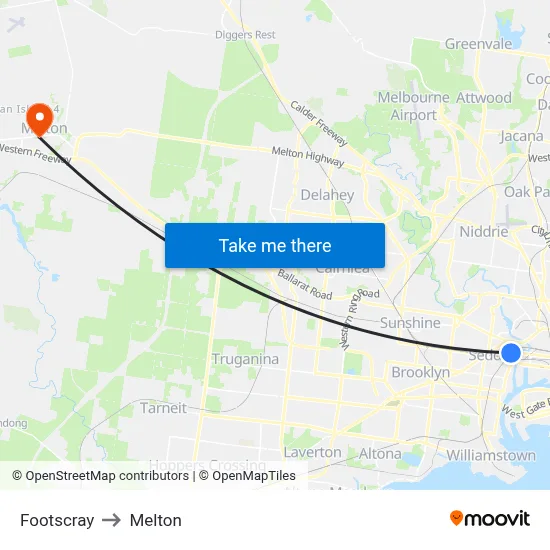 Footscray to Melton map