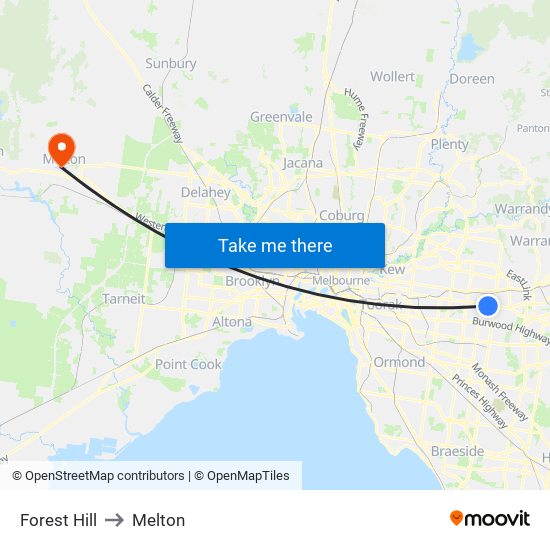 Forest Hill to Melton map