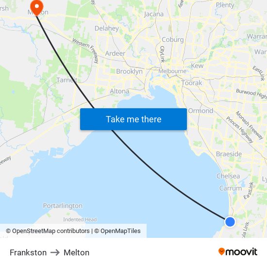 Frankston to Melton map