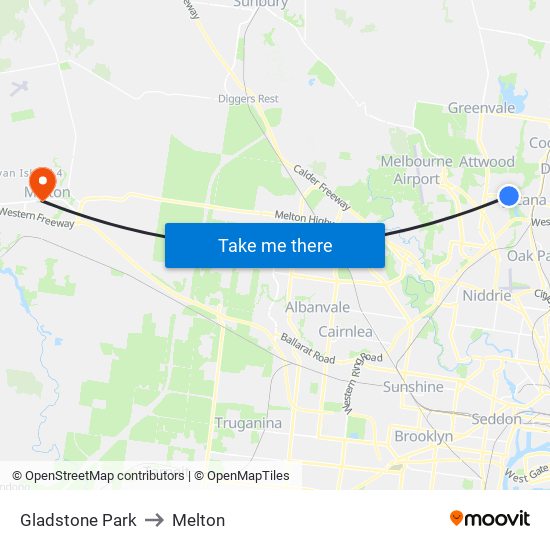 Gladstone Park to Melton map