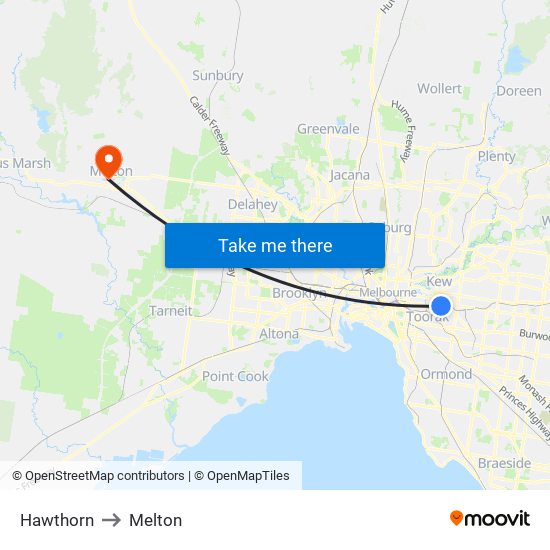 Hawthorn to Melton map