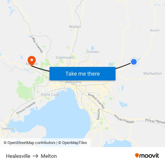 Healesville to Melton map