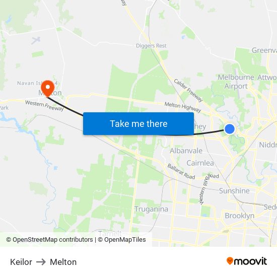 Keilor to Melton map