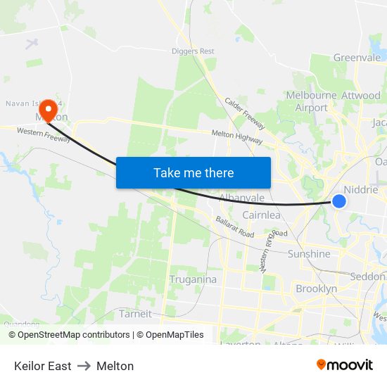 Keilor East to Melton map