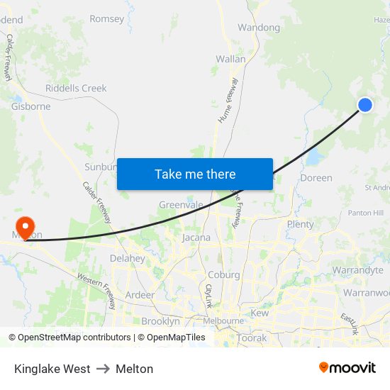 Kinglake West to Melton map