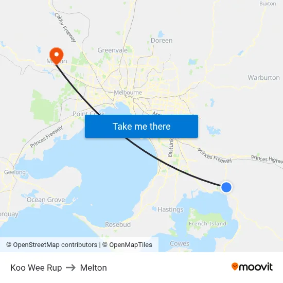 Koo Wee Rup to Melton map