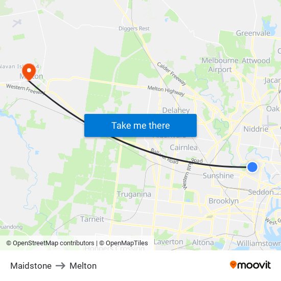 Maidstone to Melton map