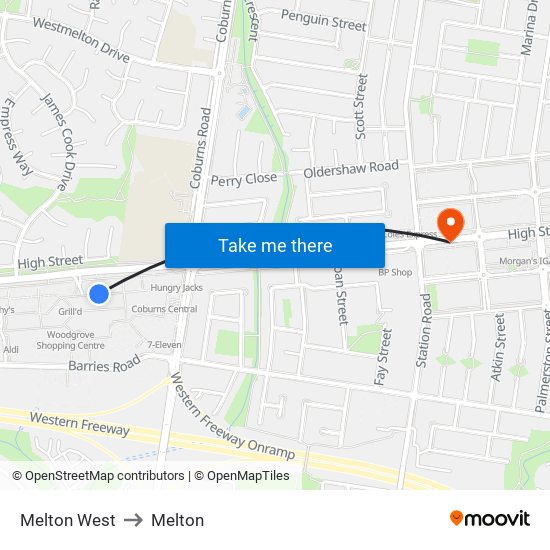 Melton West to Melton map