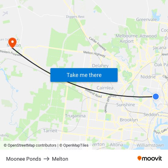 Moonee Ponds to Melton map