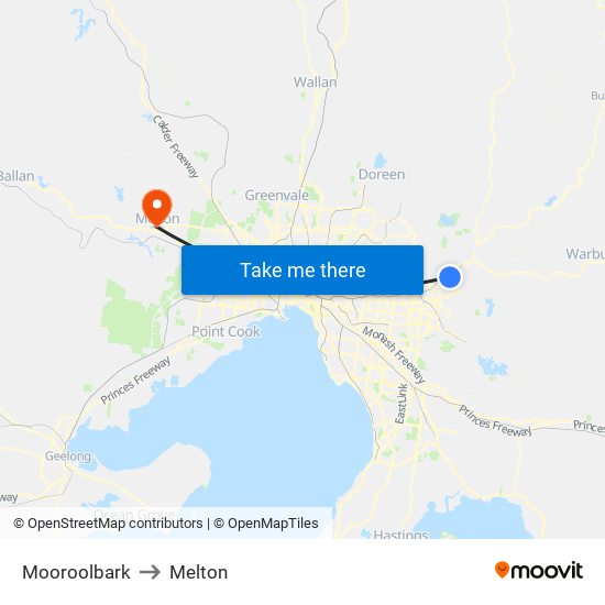 Mooroolbark to Melton map