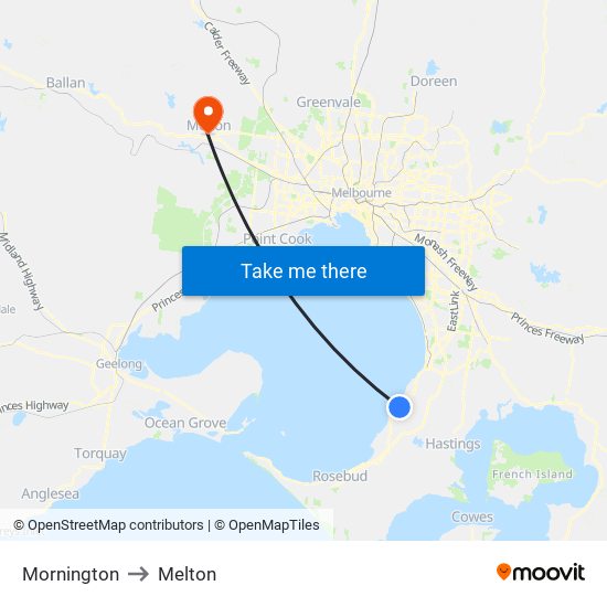 Mornington to Melton map