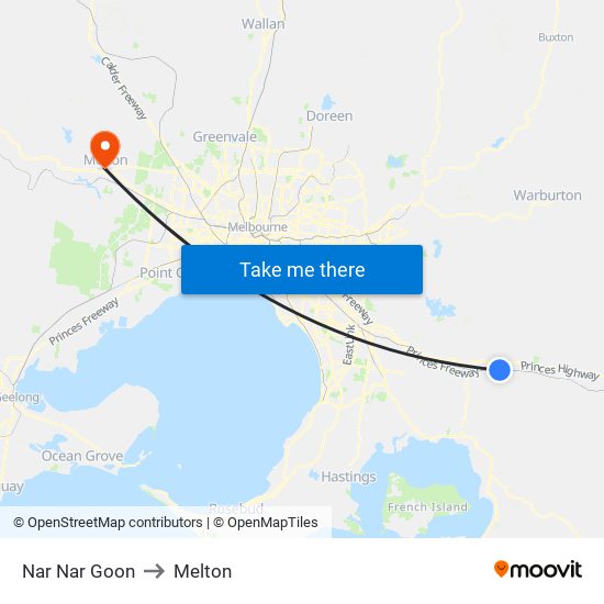 Nar Nar Goon to Melton map