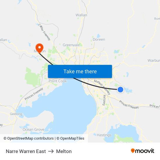 Narre Warren East to Melton map