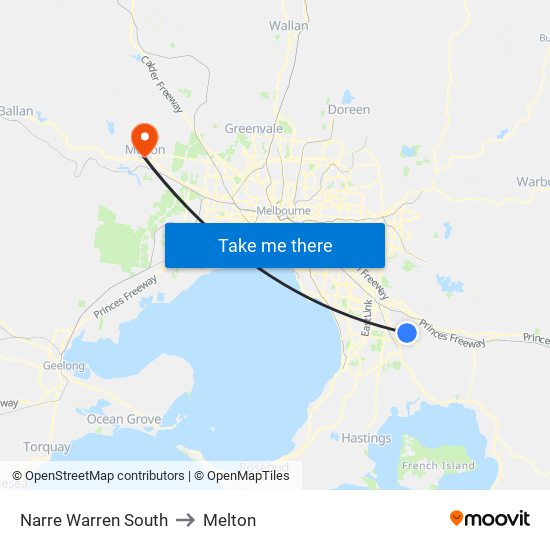 Narre Warren South to Melton map