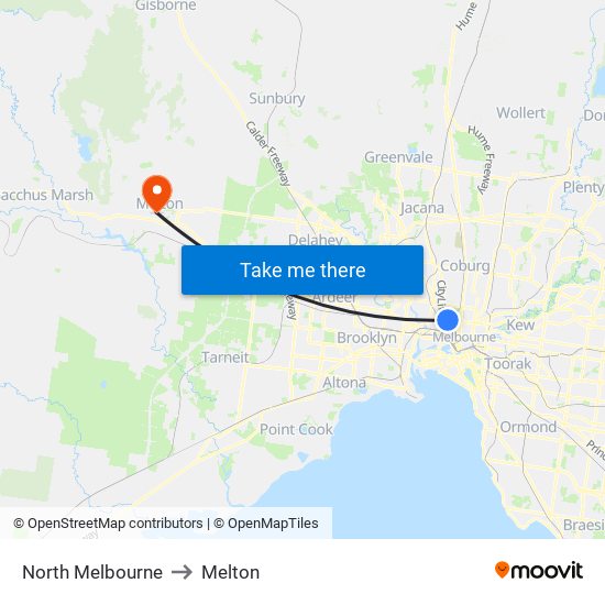 North Melbourne to Melton map