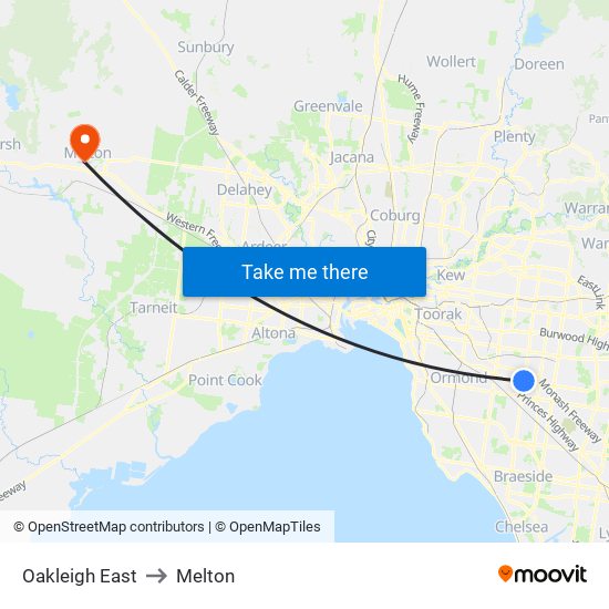 Oakleigh East to Melton map