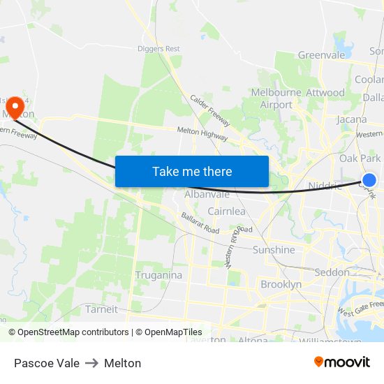 Pascoe Vale to Melton map