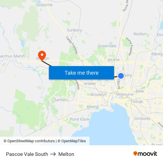 Pascoe Vale South to Melton map