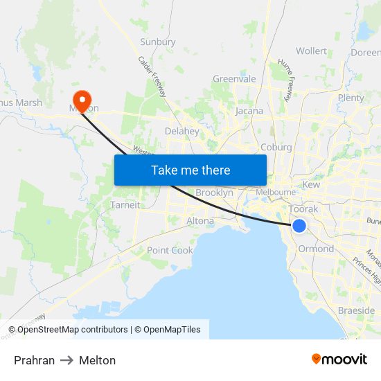 Prahran to Melton map