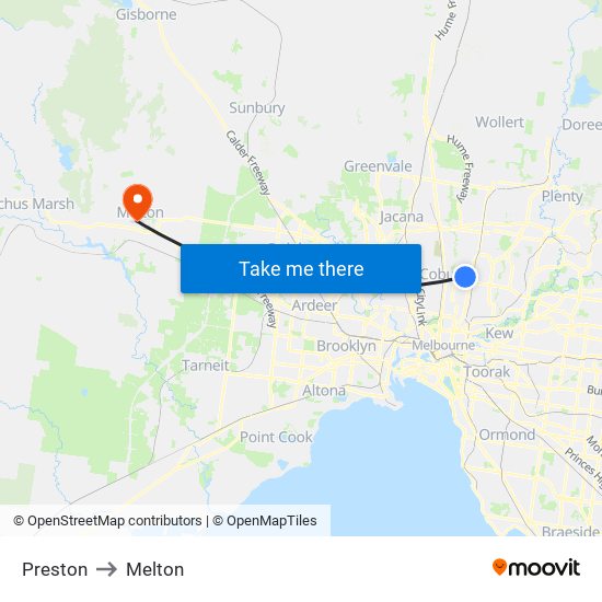 Preston to Melton map