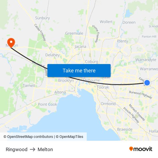 Ringwood to Melton map