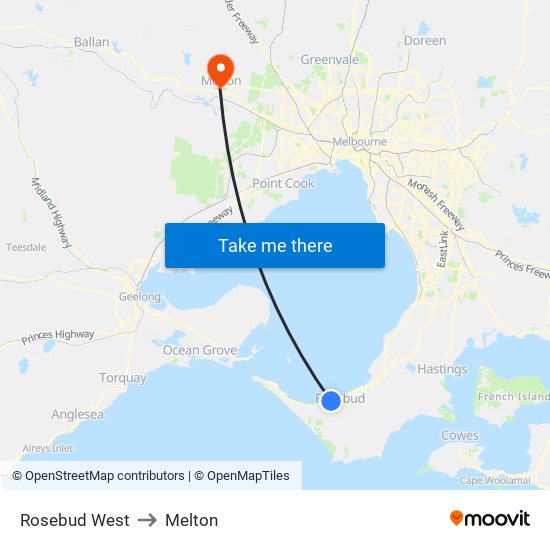 Rosebud West to Melton map