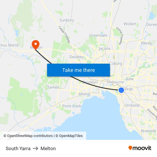 South Yarra to Melton map