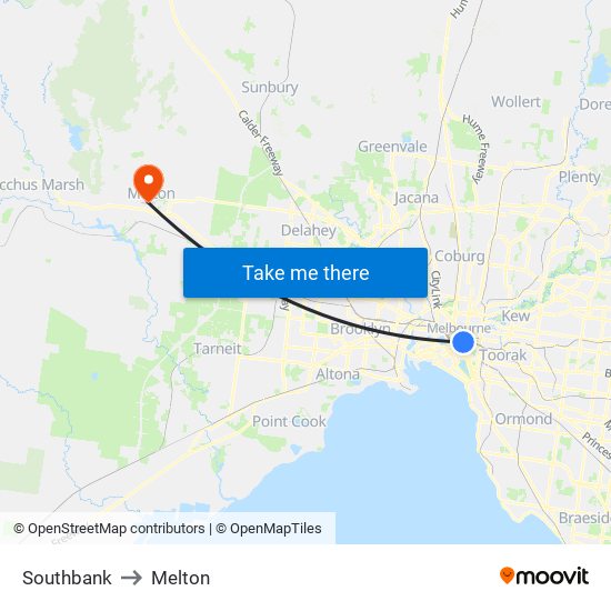 Southbank to Melton map