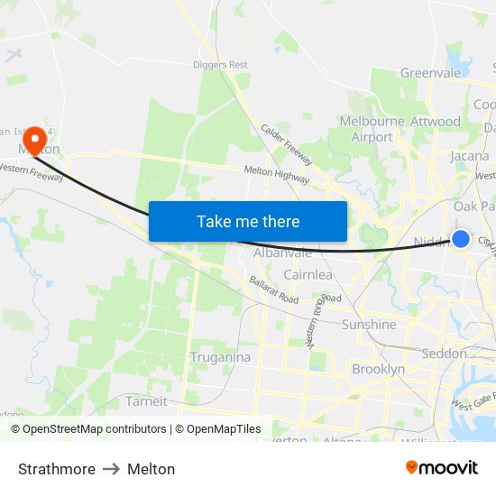 Strathmore to Melton map