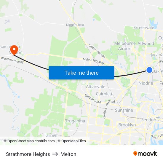 Strathmore Heights to Melton map