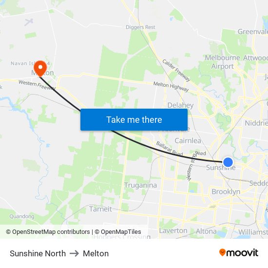 Sunshine North to Melton map