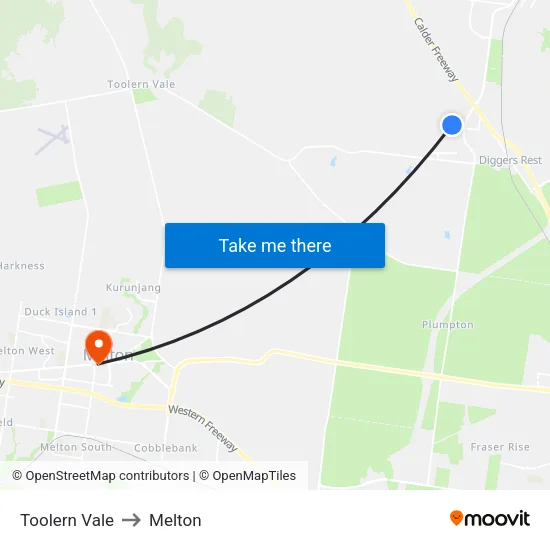 Toolern Vale to Melton map