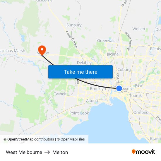 West Melbourne to Melton map