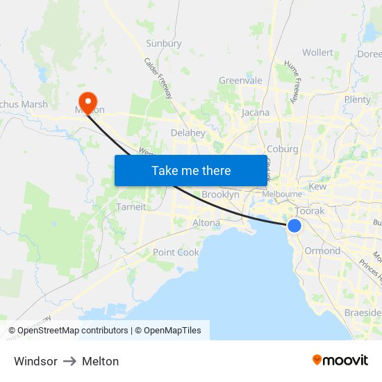 Windsor to Melton map