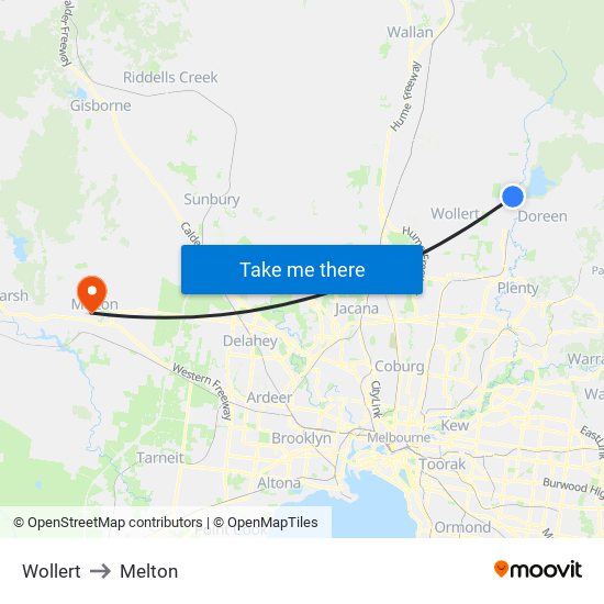 Wollert to Melton map