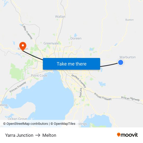 Yarra Junction to Melton map