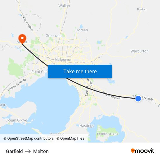 Garfield to Melton map