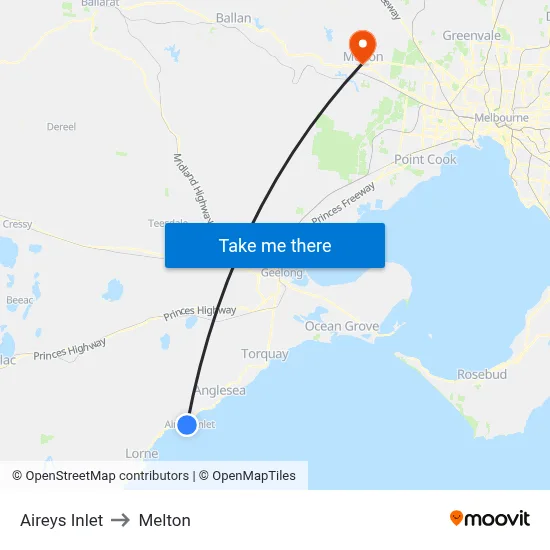 Aireys Inlet to Melton map