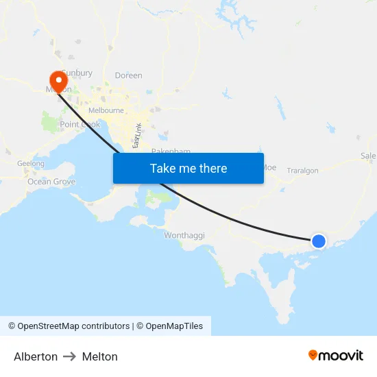 Alberton to Melton map