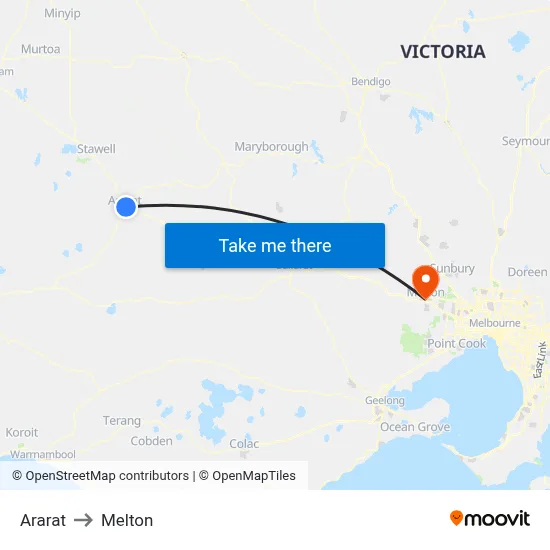 Ararat to Melton map