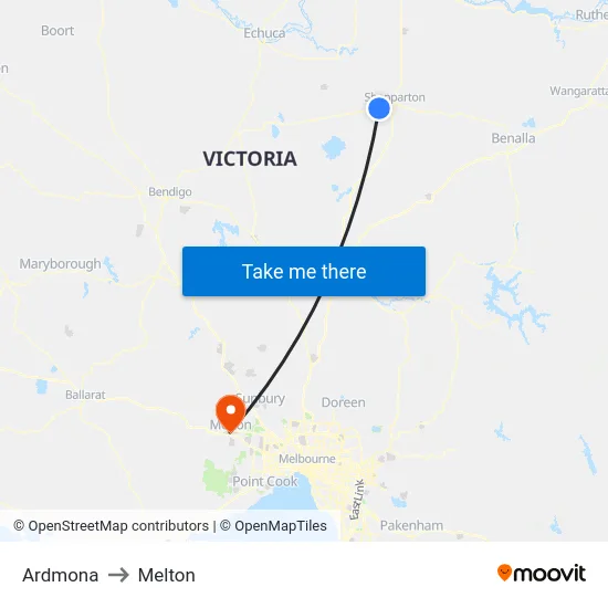 Ardmona to Melton map
