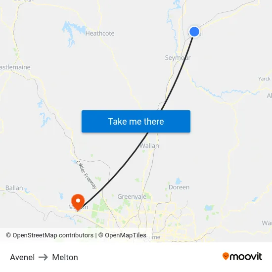 Avenel to Melton map