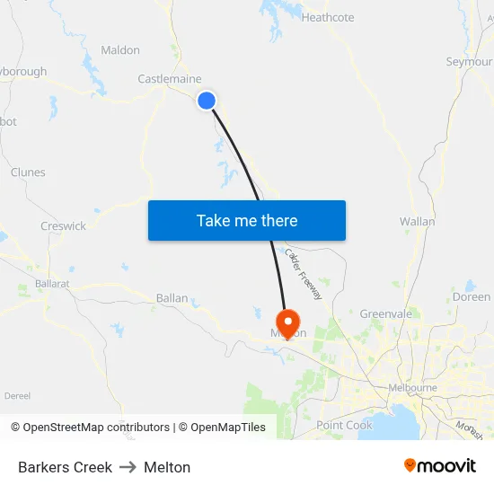 Barkers Creek to Melton map