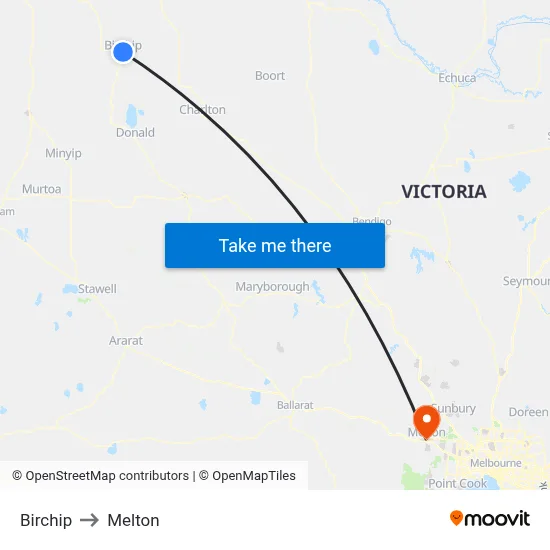 Birchip to Melton map