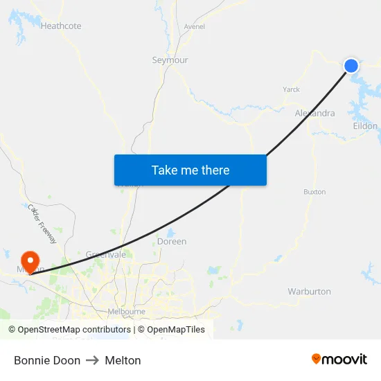 Bonnie Doon to Melton map
