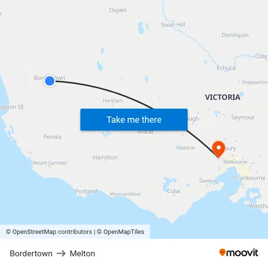 Bordertown to Melton map
