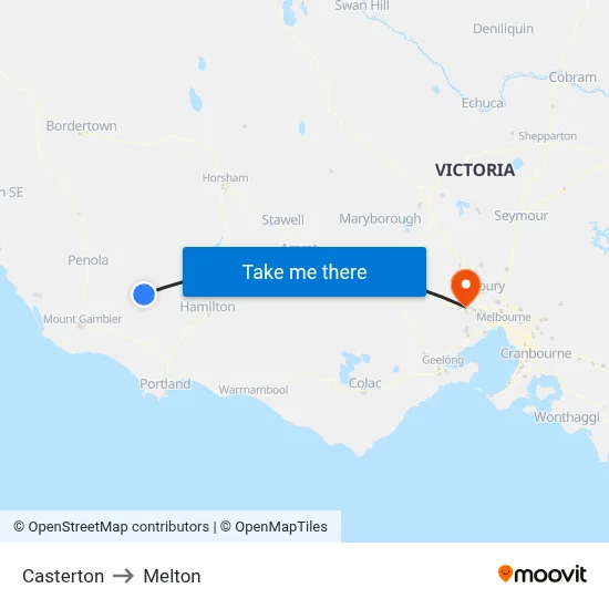 Casterton to Melton map