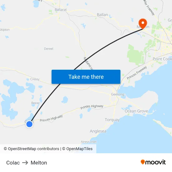 Colac to Melton map