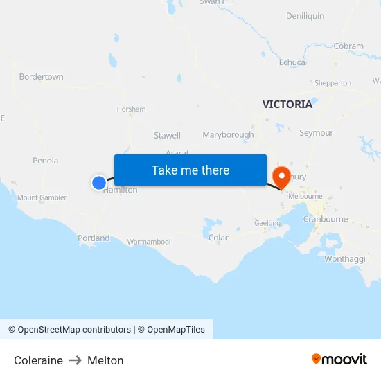 Coleraine to Melton map