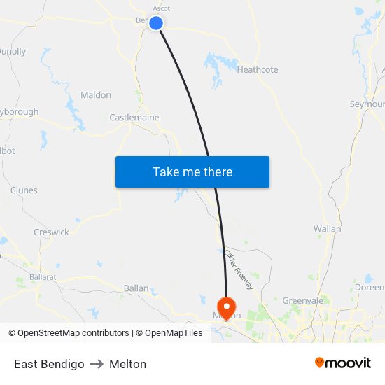 East Bendigo to Melton map